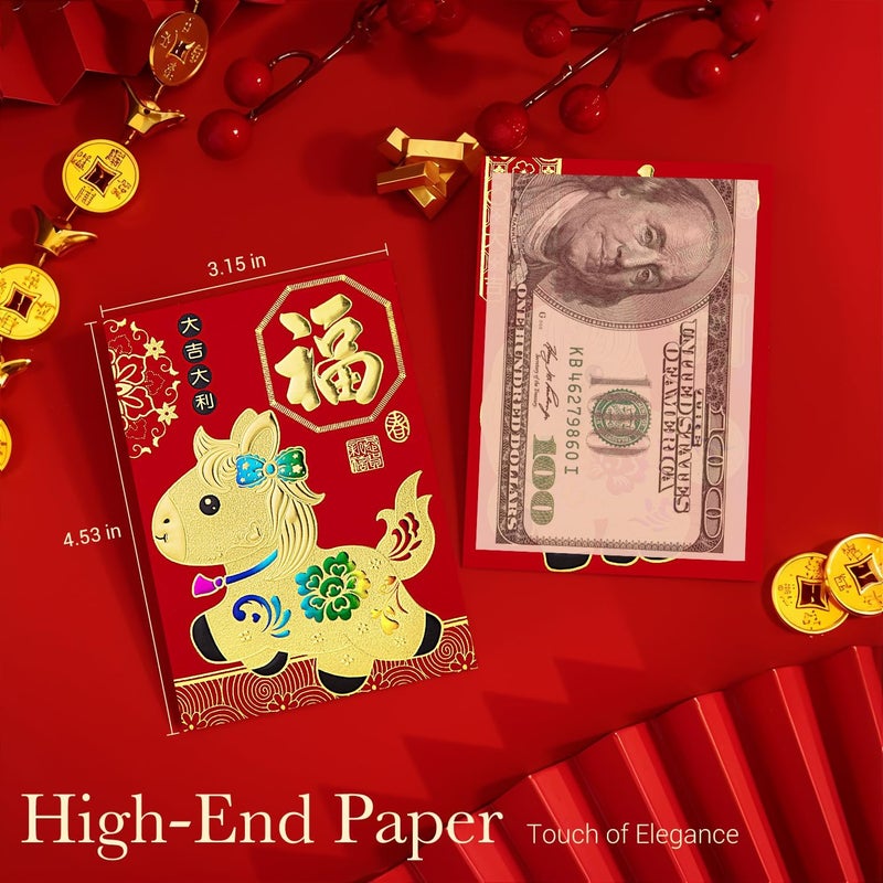 ThxToms 36pcs Red Envelopes Chinese New Year, Chinese Traditional Lucky Money Hong Bao Red Envelope Pockets for 2026 Spring Festival, Lunar New Year, 6 Cartoon Horse Designs,M - Image 4